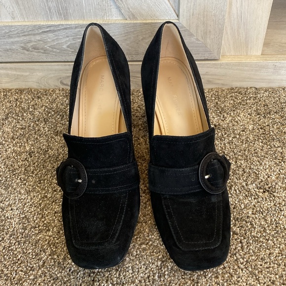 Marc Fisher suede black buckled heeled loafer Heel Platform Gucci 8.5 - Picture 7 of 10